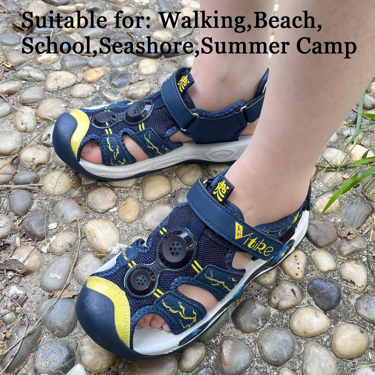 JMFCHI Boys Girls Sports Sandals Summer Kids Closed Toe Outdoor Sandals Athletic Water Shoes Sandals Child Pool Beach Sandals Quick Drying Slip Resistant