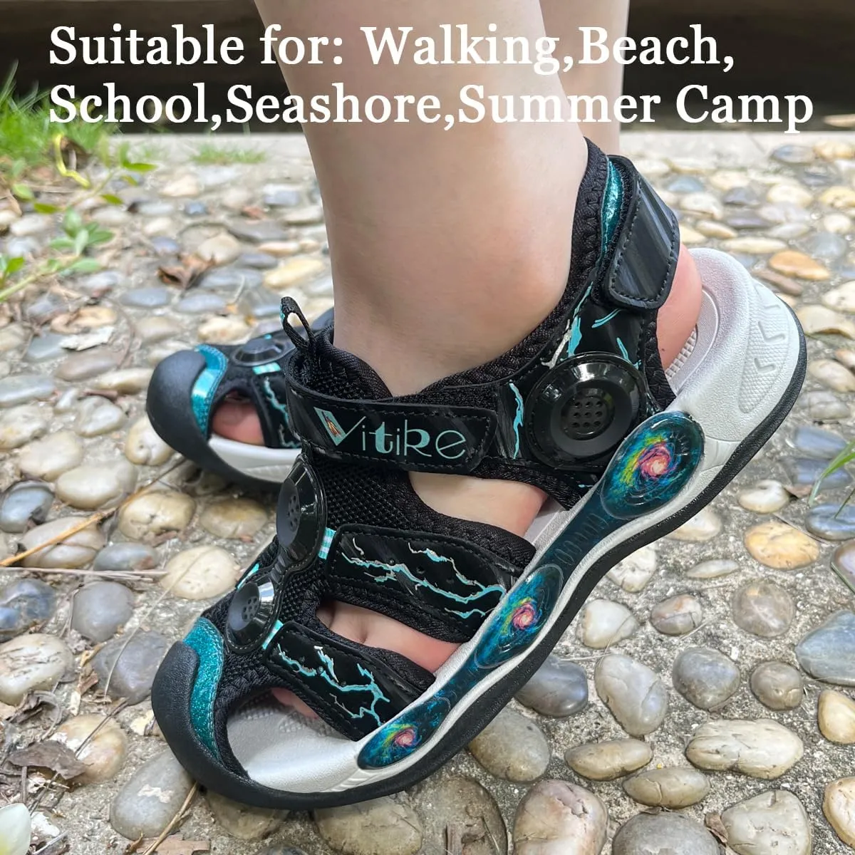 JMFCHI Boys Girls Sports Sandals Summer Kids Closed Toe Outdoor Sandals Athletic Water Shoes Sandals Child Pool Beach Sandals Quick Drying Slip Resistant