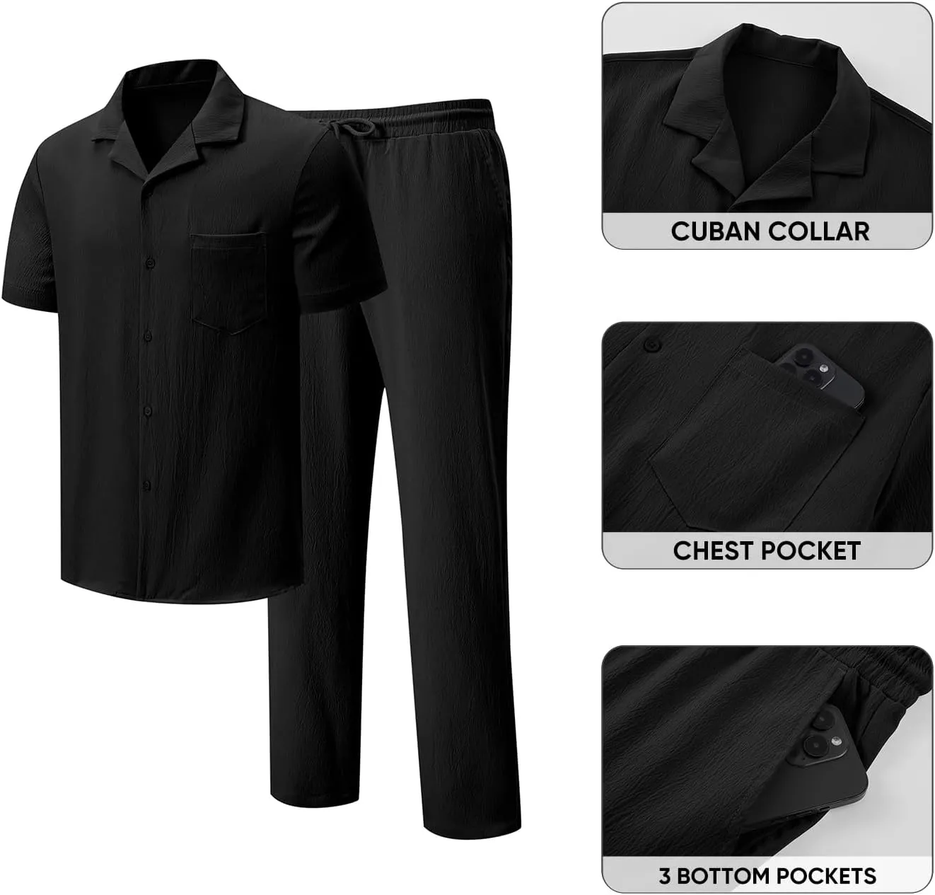JMIERR Men 2 Piece Beach Vacation Outfit Pants Set Summer Cool Short Sleeve Casual Shirts