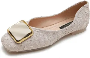 JOEupin Women's Square Toe Flat Shoes Soft Sole Slip on Dress Shoes Ballet Walking Loafers