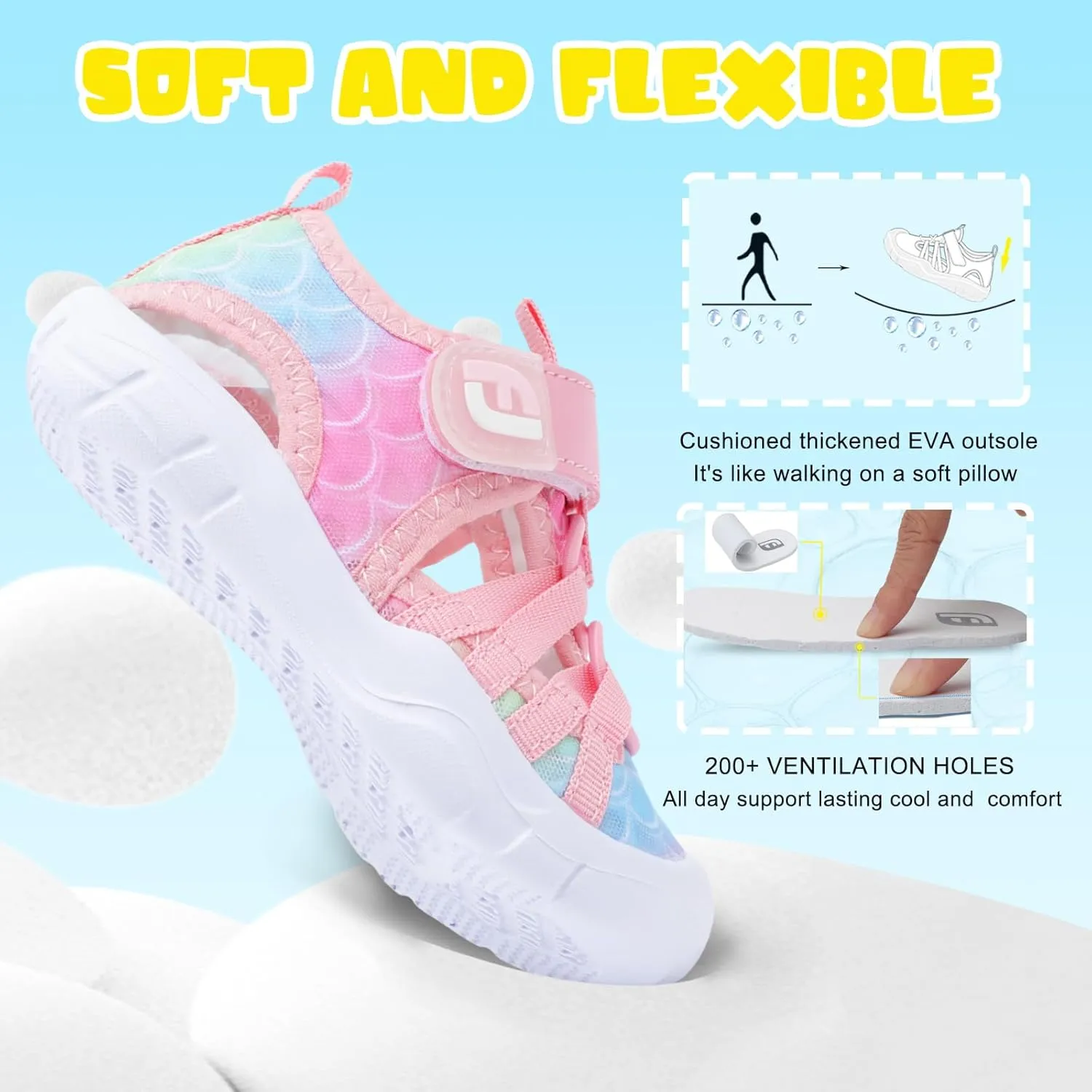 JOINFREE Toddler Boys Girls Water Shoes Breathable Qucik Dry Sport Beach Sandals Lightweight Barefoot Flexible