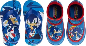 Josmo SEGA Sonic the Hedgehog Boys Footwear Sandals Bundle Flip Flops & Water Shoes for Boys Size Toddler - Little Kids