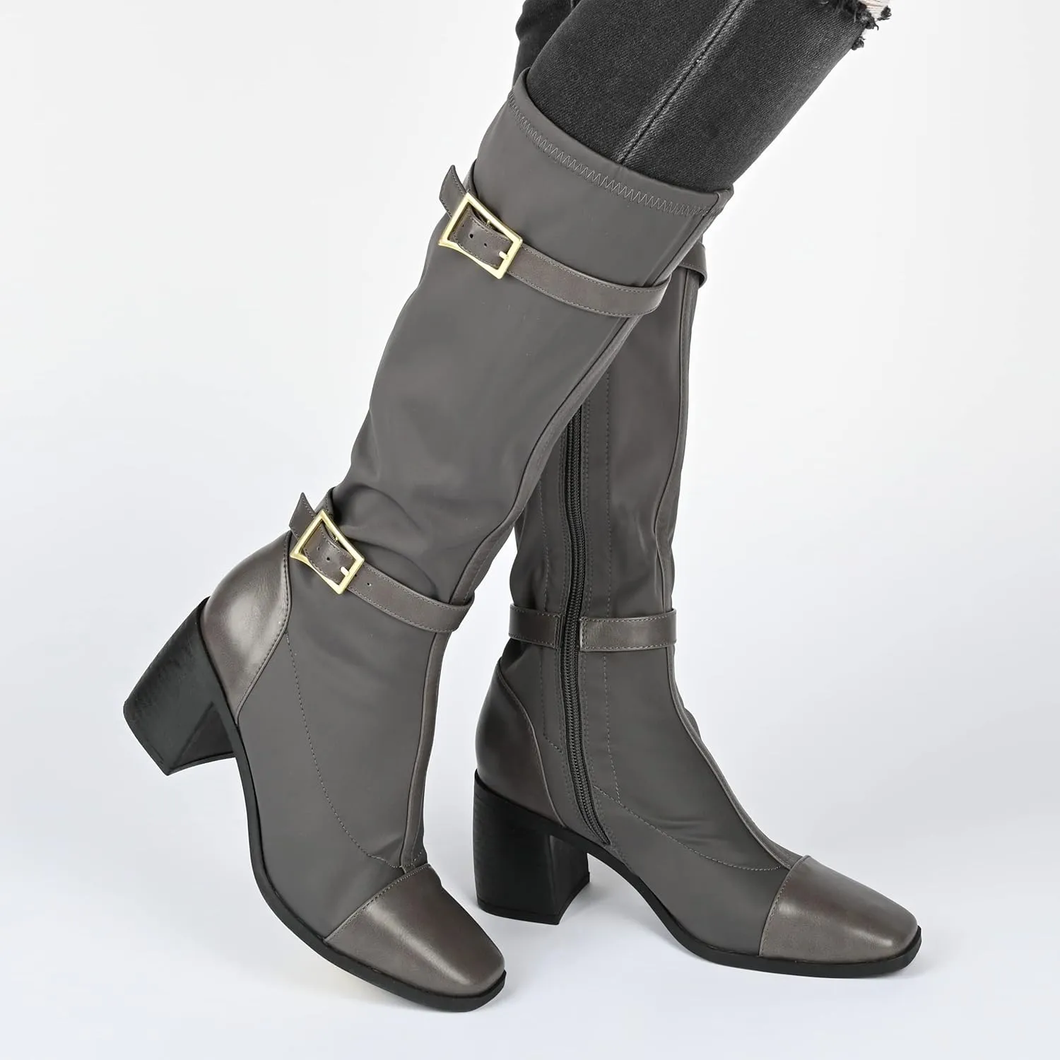 Journee Collection Womens Gibree Mixed Media Nylon Knee-High Boots