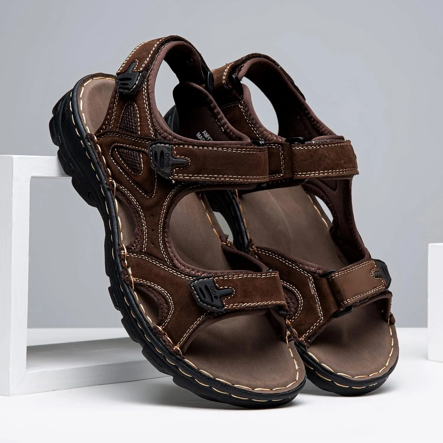Jousen Men's Sandals Arch Support Casual Genuine Leather Summer Outdoor Beach Fisherman Sandals for Men