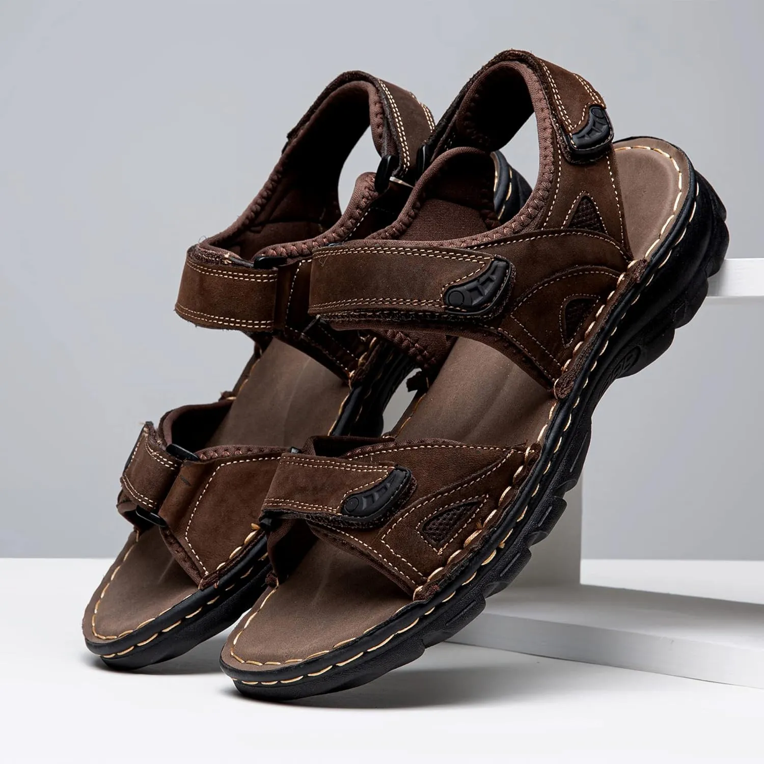Jousen Men's Sandals Arch Support Casual Genuine Leather Summer Outdoor Beach Fisherman Sandals for Men