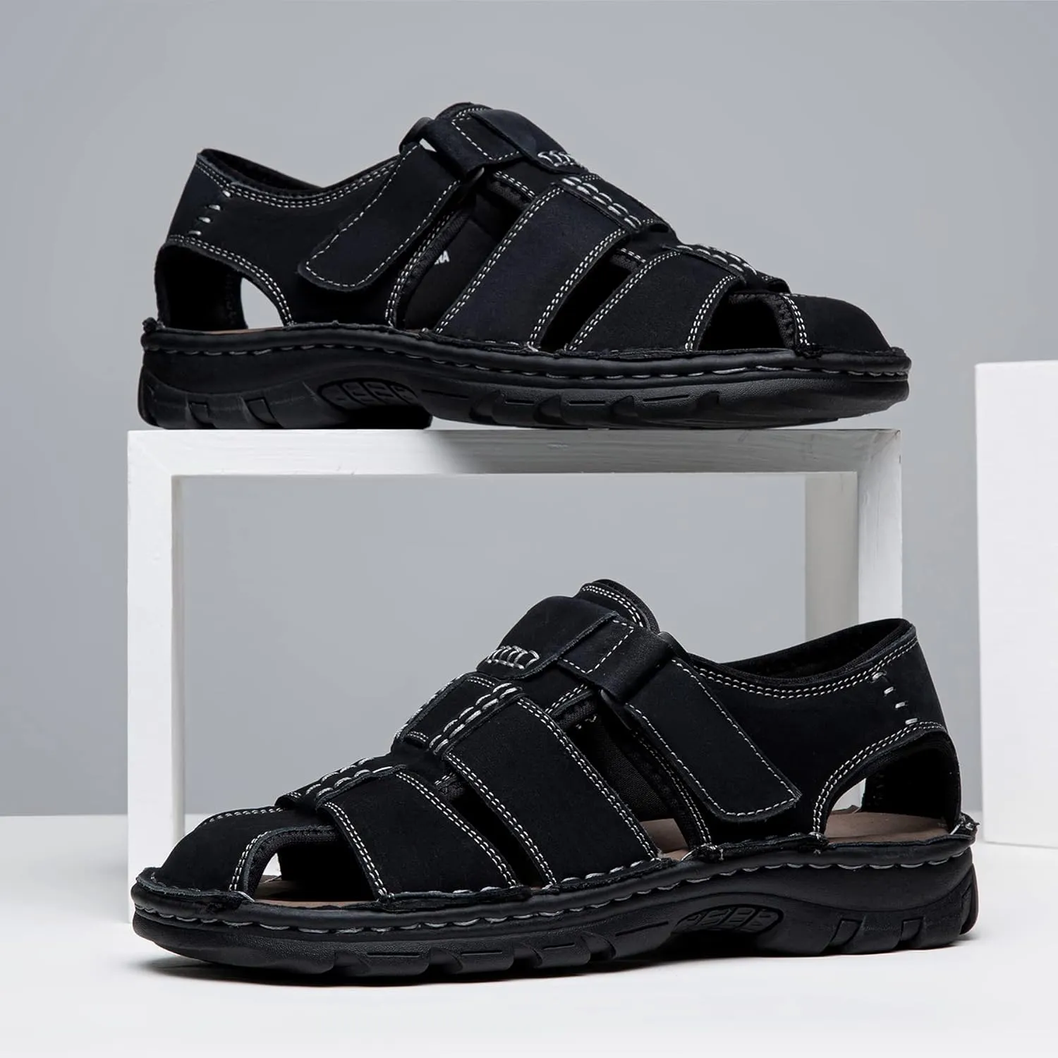 Jousen Men's Sandals Arch Support Casual Genuine Leather Summer Outdoor Beach Fisherman Sandals for Men