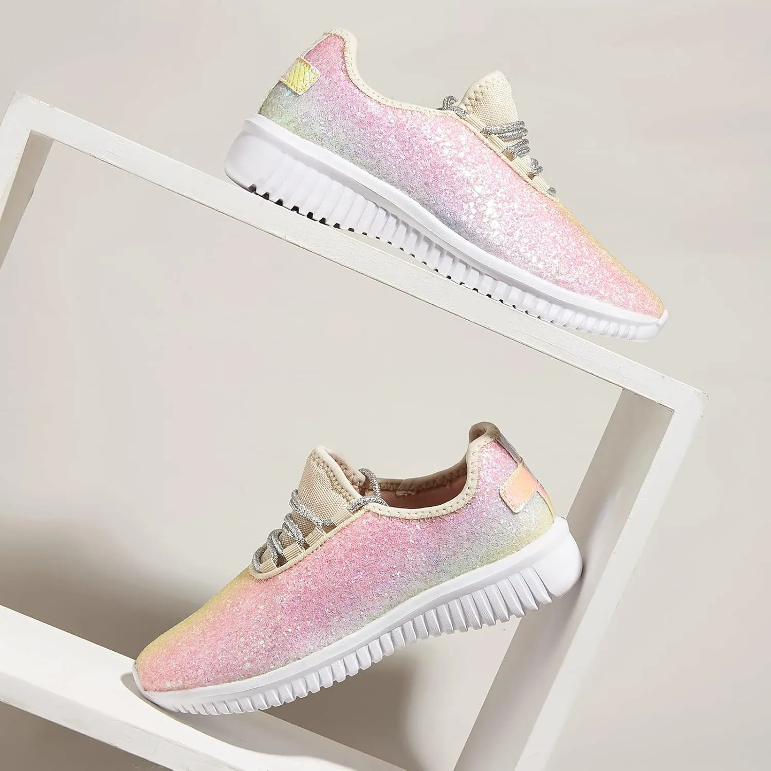 K KIP WOK Fashion Glitter Sneakers for Womens Silp On Running Shoes Lightweigt Tennis Walking Sneakers