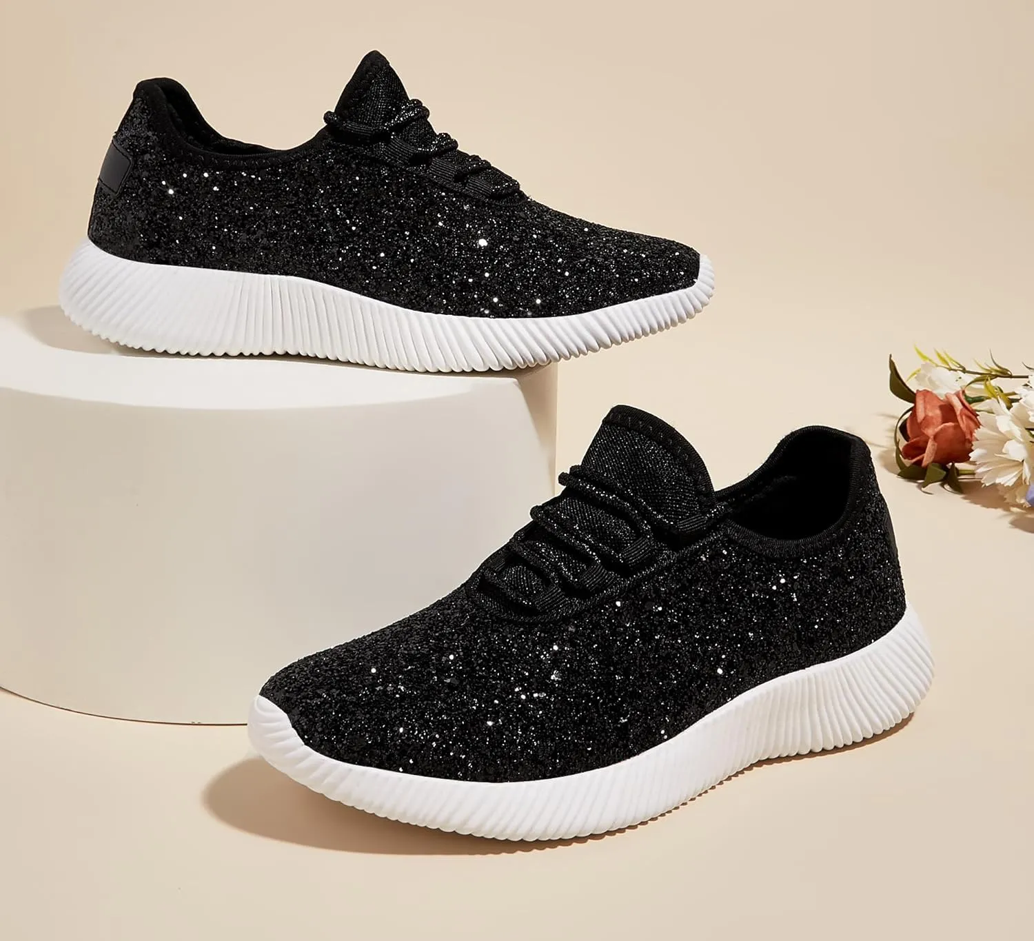K KIP WOK Fashion Glitter Sneakers for Womens Silp On Running Shoes Lightweigt Tennis Walking Sneakers