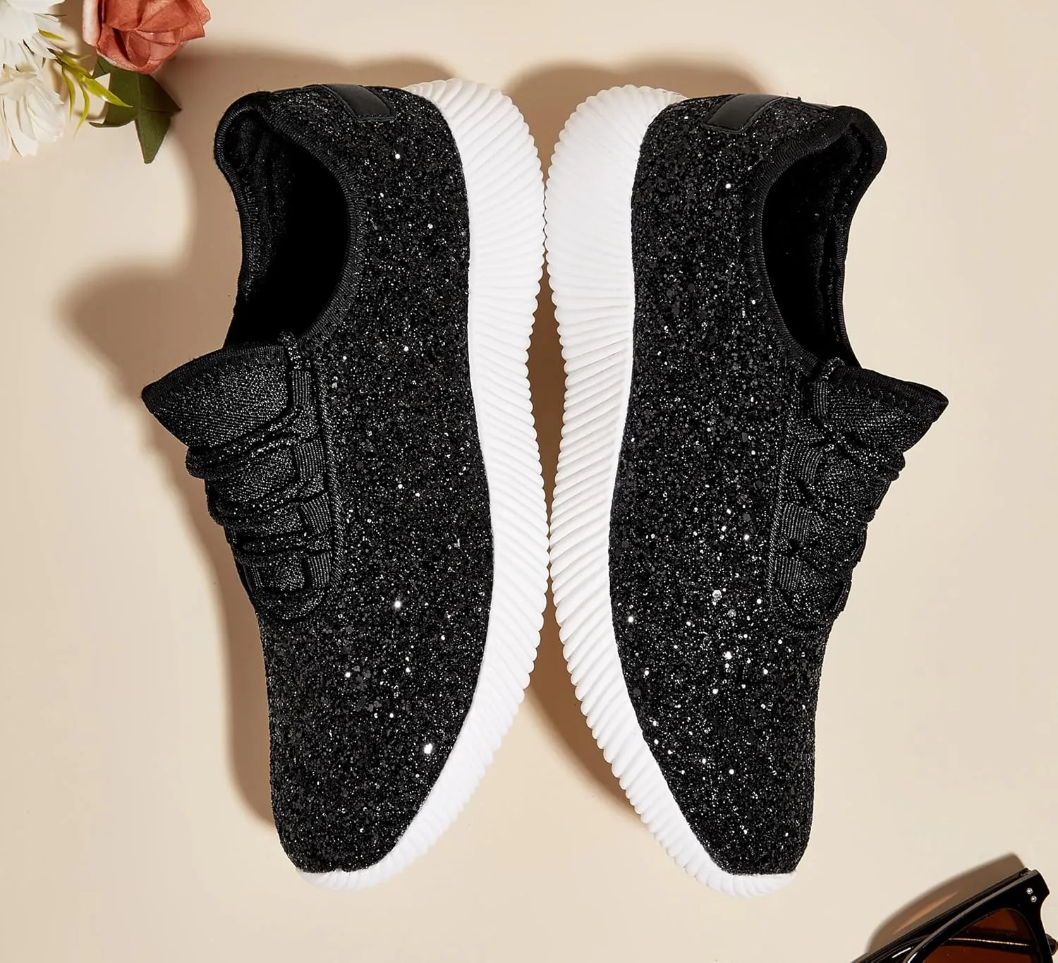 K KIP WOK Fashion Glitter Sneakers for Womens Silp On Running Shoes Lightweigt Tennis Walking Sneakers