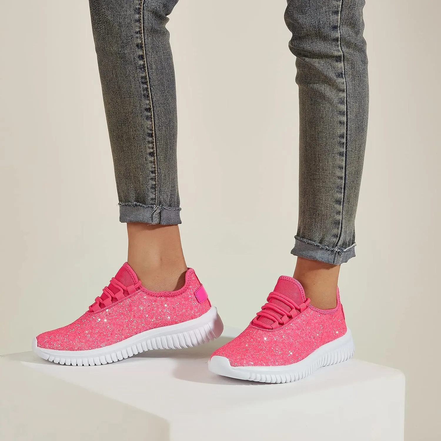 K KIP WOK Fashion Glitter Sneakers for Womens Silp On Running Shoes Lightweigt Tennis Walking Sneakers