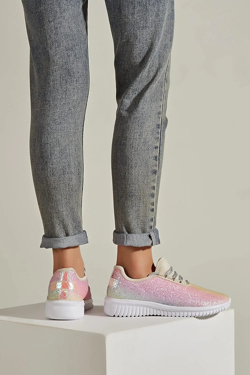 K KIP WOK Fashion Glitter Sneakers for Womens Silp On Running Shoes Lightweigt Tennis Walking Sneakers