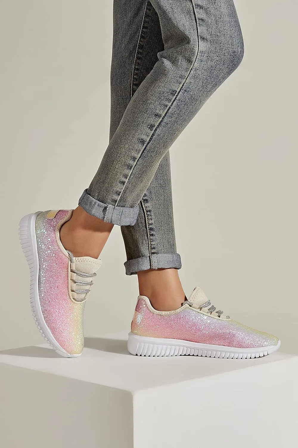 K KIP WOK Fashion Glitter Sneakers for Womens Silp On Running Shoes Lightweigt Tennis Walking Sneakers