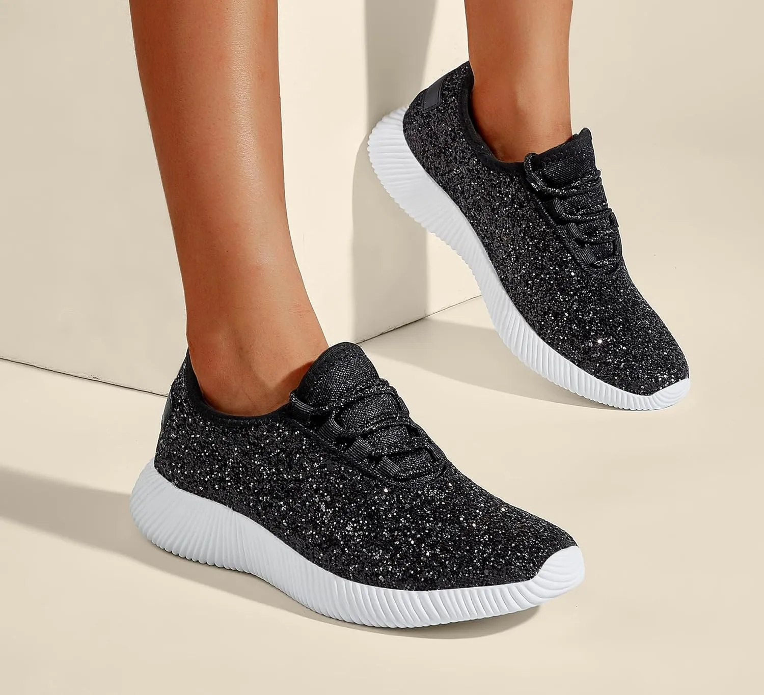 K KIP WOK Fashion Glitter Sneakers for Womens Silp On Running Shoes Lightweigt Tennis Walking Sneakers