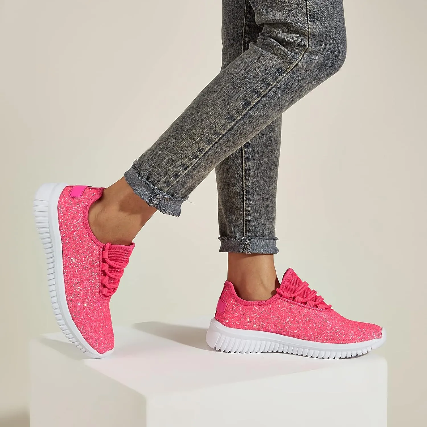 K KIP WOK Fashion Glitter Sneakers for Womens Silp On Running Shoes Lightweigt Tennis Walking Sneakers