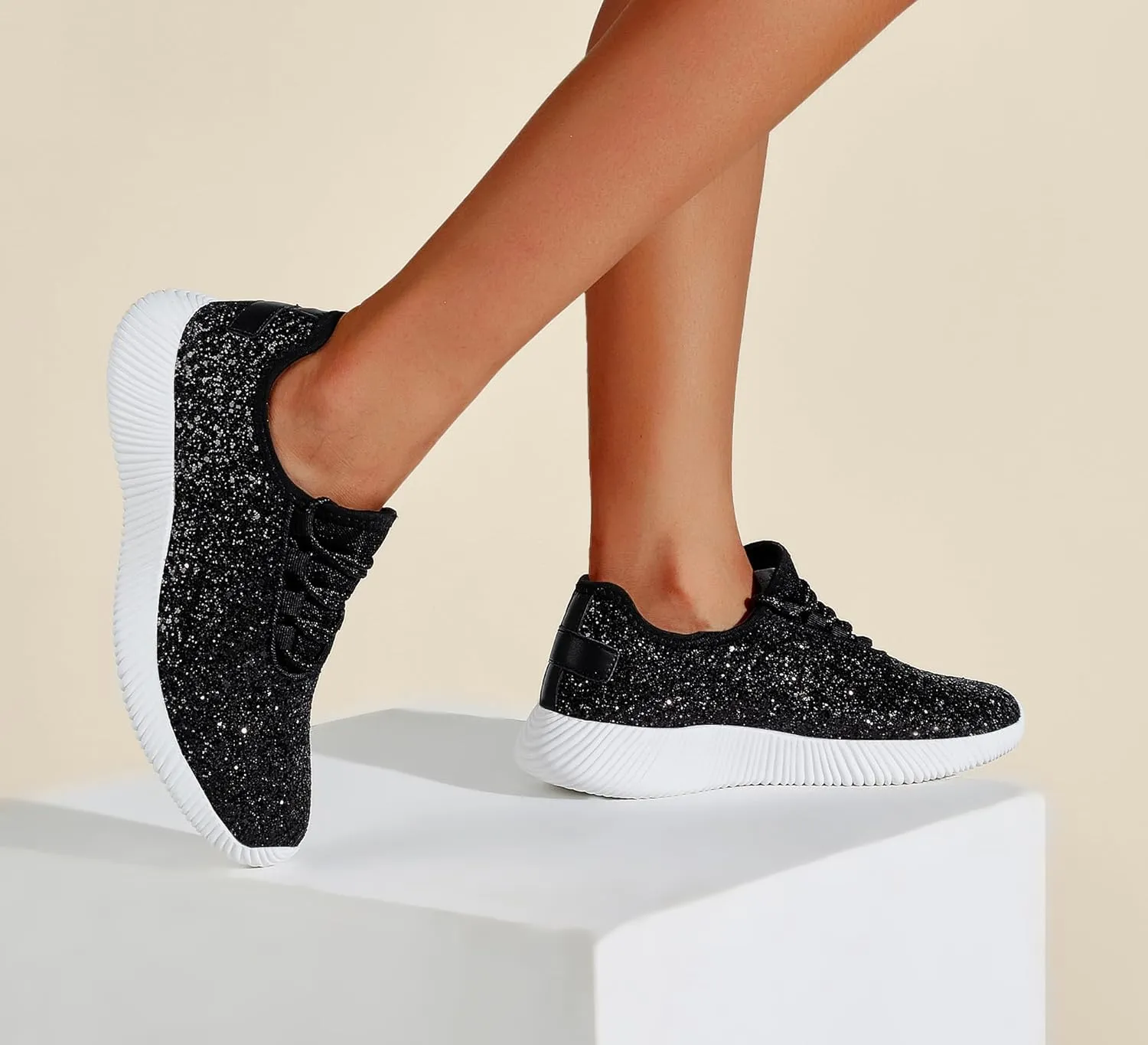 K KIP WOK Fashion Glitter Sneakers for Womens Silp On Running Shoes Lightweigt Tennis Walking Sneakers