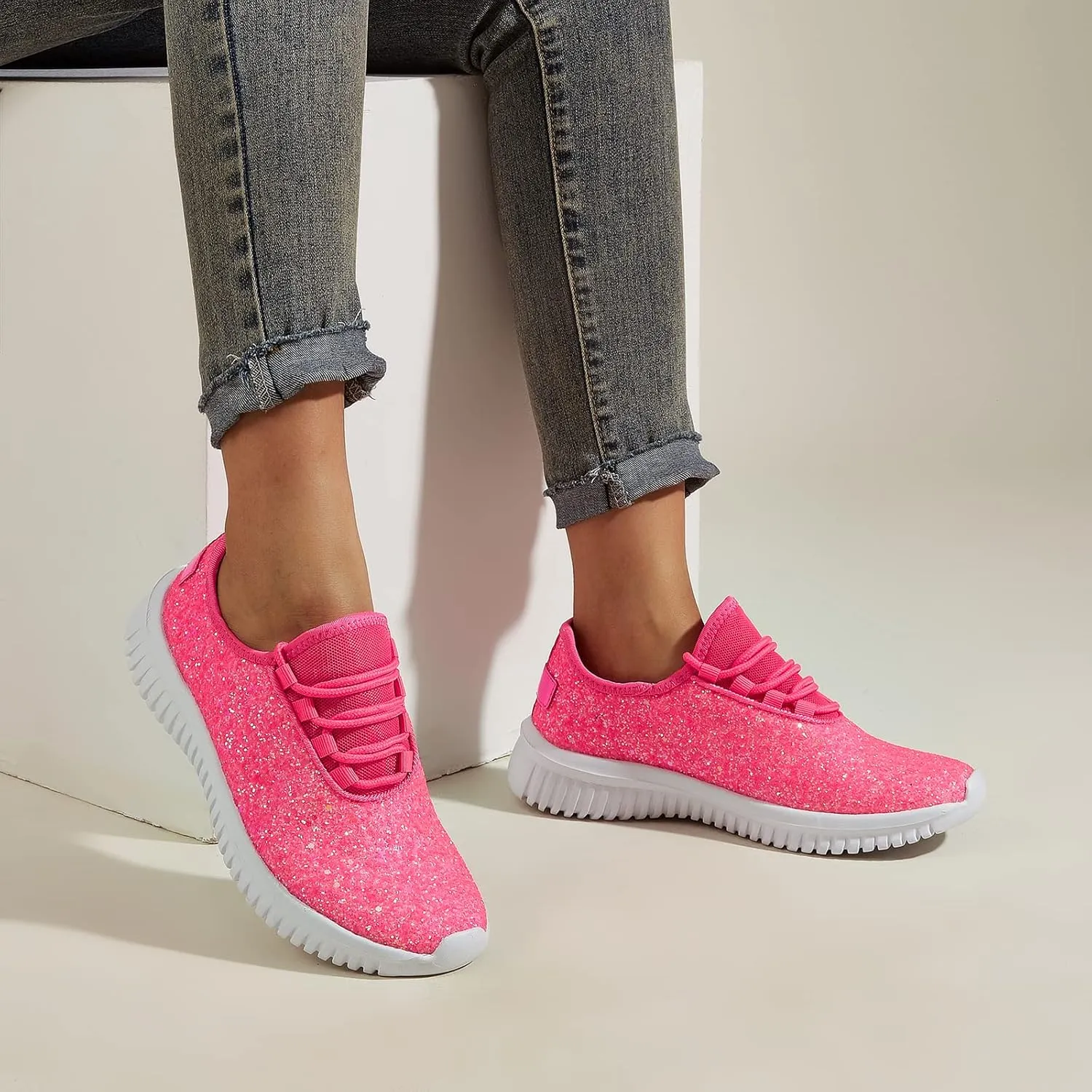 K KIP WOK Fashion Glitter Sneakers for Womens Silp On Running Shoes Lightweigt Tennis Walking Sneakers