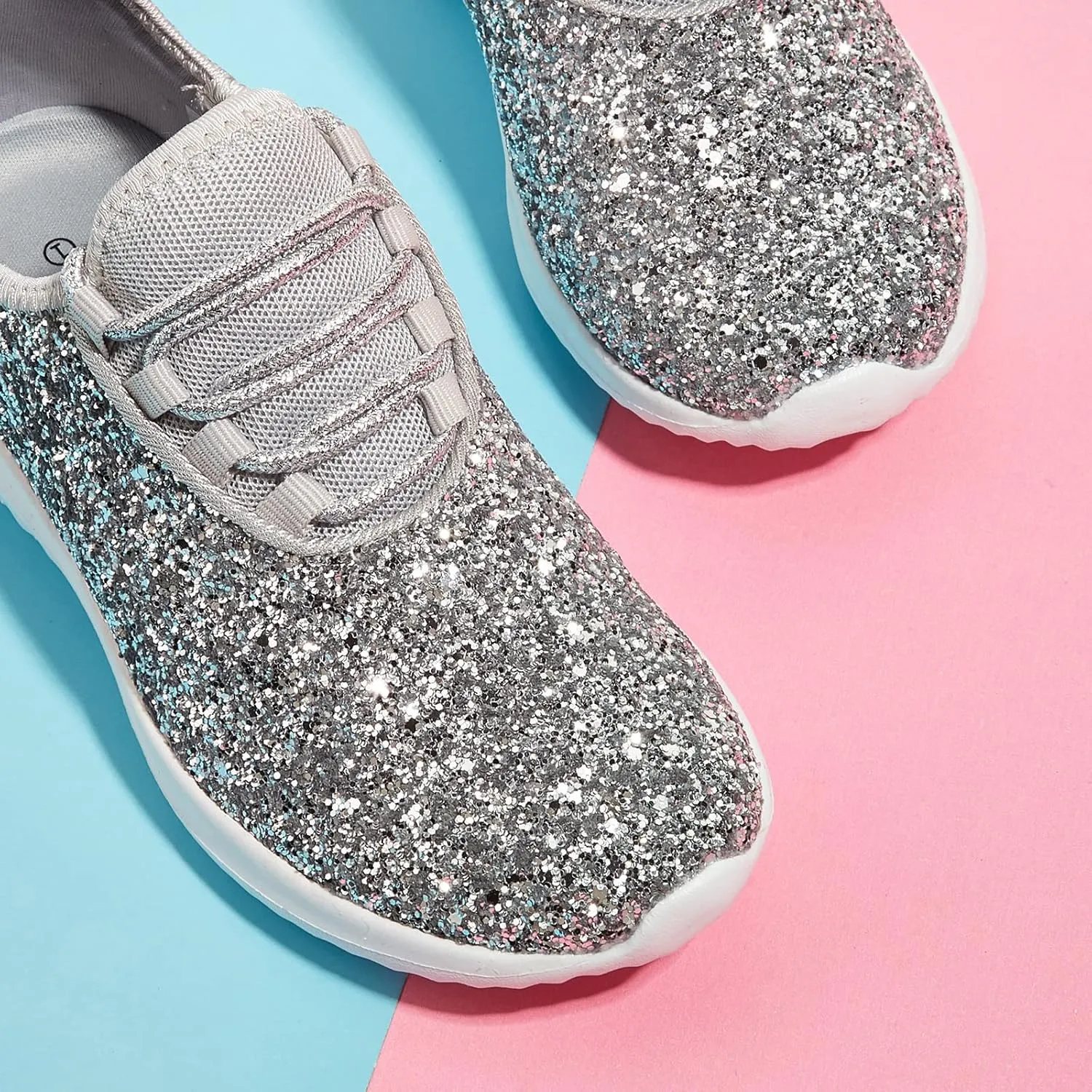 K KIP WOK Girls Glitter Sneakers Sparkle Slip On Walking Shoes for Kids/Children Breathable Running Sneakers