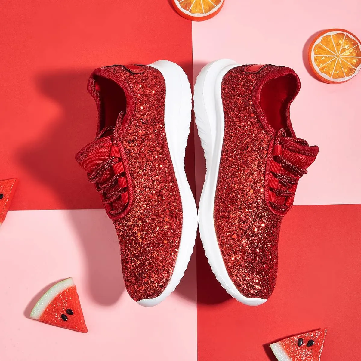 K KIP WOK Girls Glitter Sneakers Sparkle Slip On Walking Shoes for Kids/Children Breathable Running Sneakers