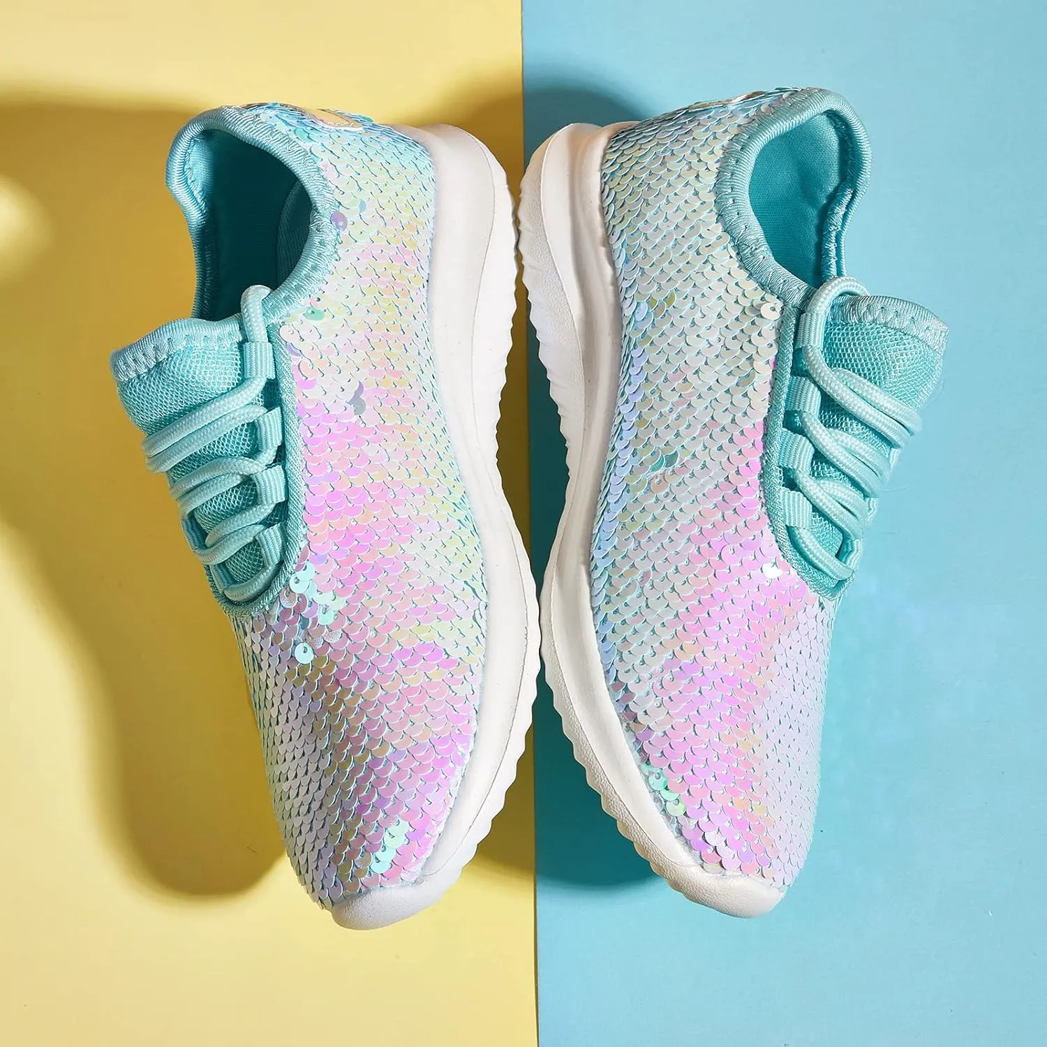 K KIP WOK Girls Glitter Sneakers Sparkle Slip On Walking Shoes for Kids/Children Breathable Running Sneakers