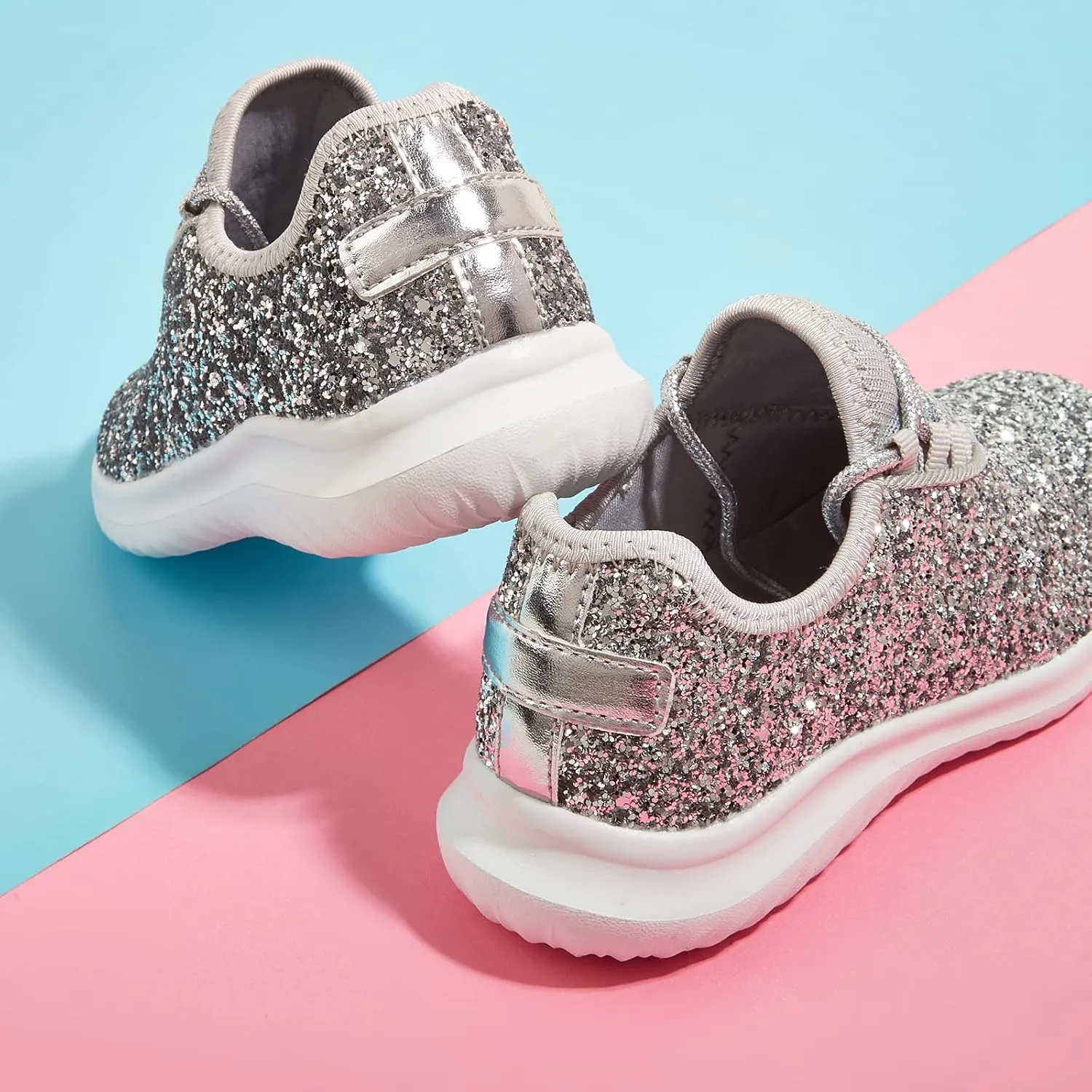 K KIP WOK Girls Glitter Sneakers Sparkle Slip On Walking Shoes for Kids/Children Breathable Running Sneakers