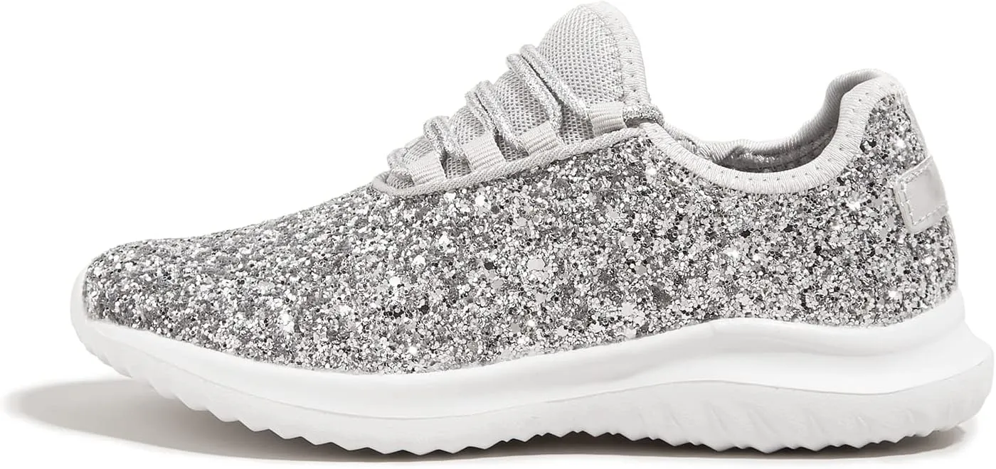 K KIP WOK Girls Glitter Sneakers Sparkle Slip On Walking Shoes for Kids/Children Breathable Running Sneakers