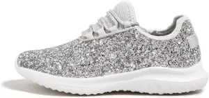K KIP WOK Girls Glitter Sneakers Sparkle Slip On Walking Shoes for Kids/Children Breathable Running Sneakers