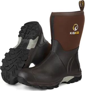 Kalkal Rubber Boots for Men, Waterproof Mid Calf Mens Rain Boots, 6mm Neoprene Insulated Mens Rubber Work Boots for Hunting Gardening Farming Fishing Mud Working, Size 7-14