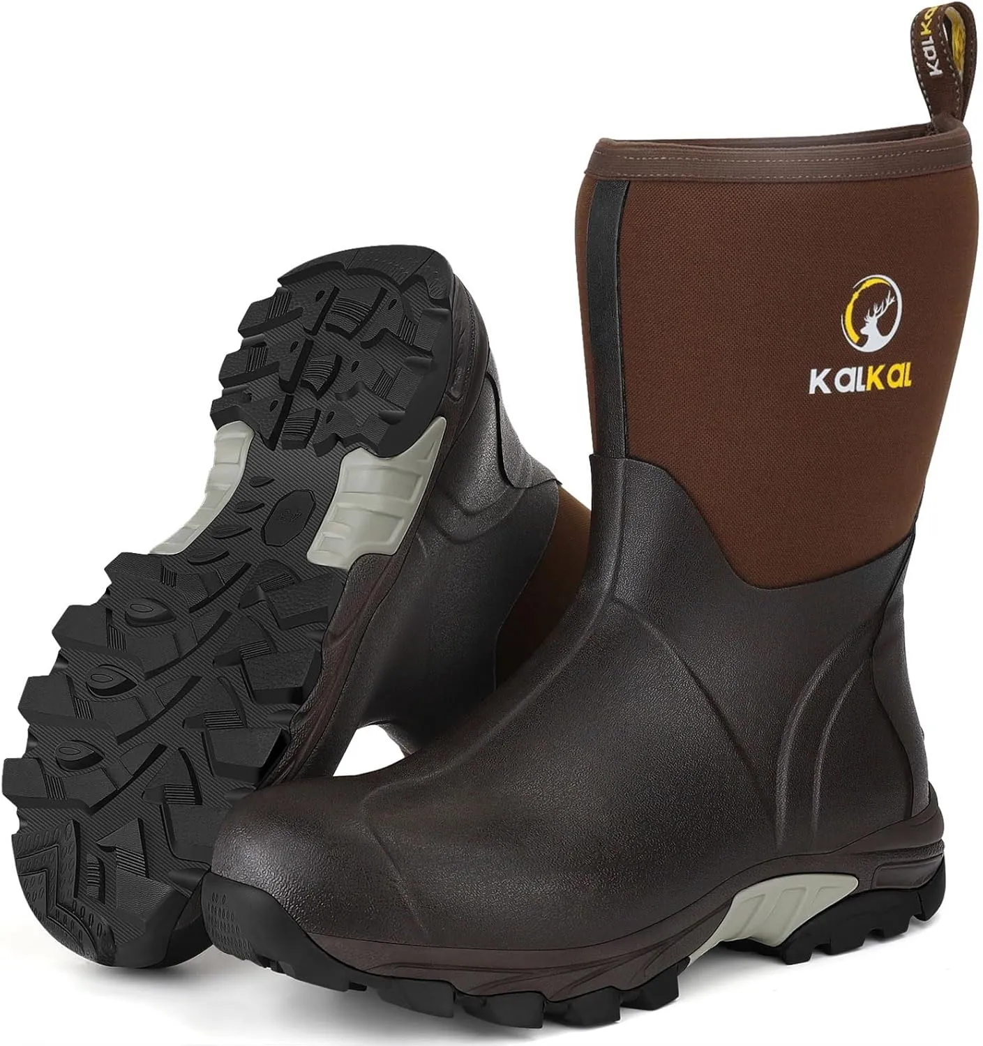 Kalkal Rubber Boots for Men, Waterproof Mid Calf Mens Rain Boots, 6mm Neoprene Insulated Mens Rubber Work Boots for Hunting Gardening Farming Fishing Mud Working, Size 7-14