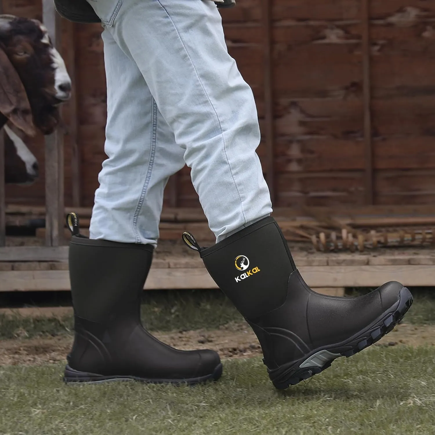 Kalkal Rubber Boots for Men, Waterproof Mid Calf Mens Rain Boots, 6mm Neoprene Insulated Mens Rubber Work Boots for Hunting Gardening Farming Fishing Mud Working, Size 7-14
