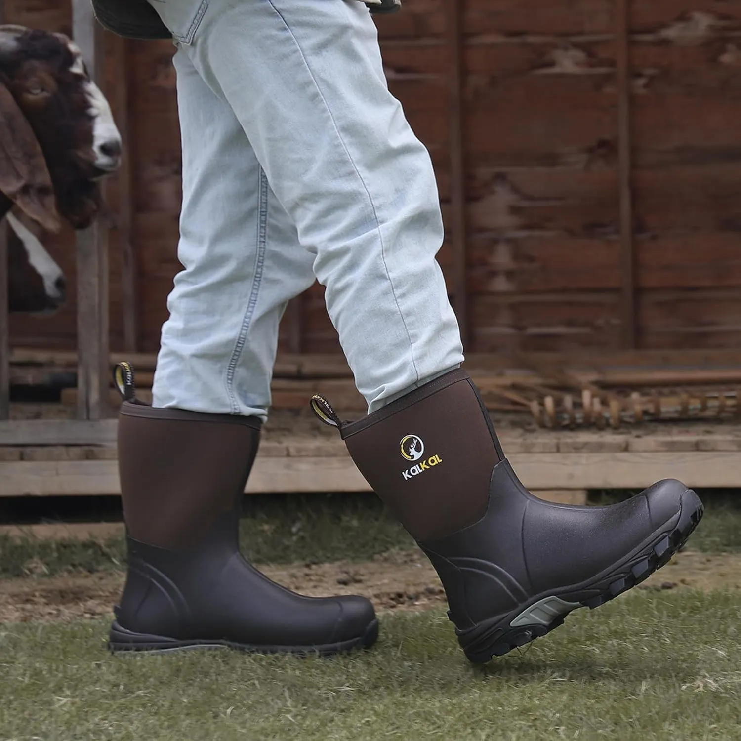Kalkal Rubber Boots for Men, Waterproof Mid Calf Mens Rain Boots, 6mm Neoprene Insulated Mens Rubber Work Boots for Hunting Gardening Farming Fishing Mud Working, Size 7-14