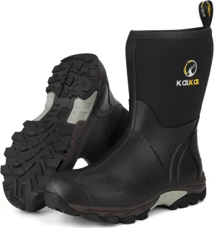 Kalkal Rubber Boots for Men, Waterproof Mid Calf Mens Rain Boots, 6mm Neoprene Insulated Mens Rubber Work Boots for Hunting Gardening Farming Fishing Mud Working, Size 7-14