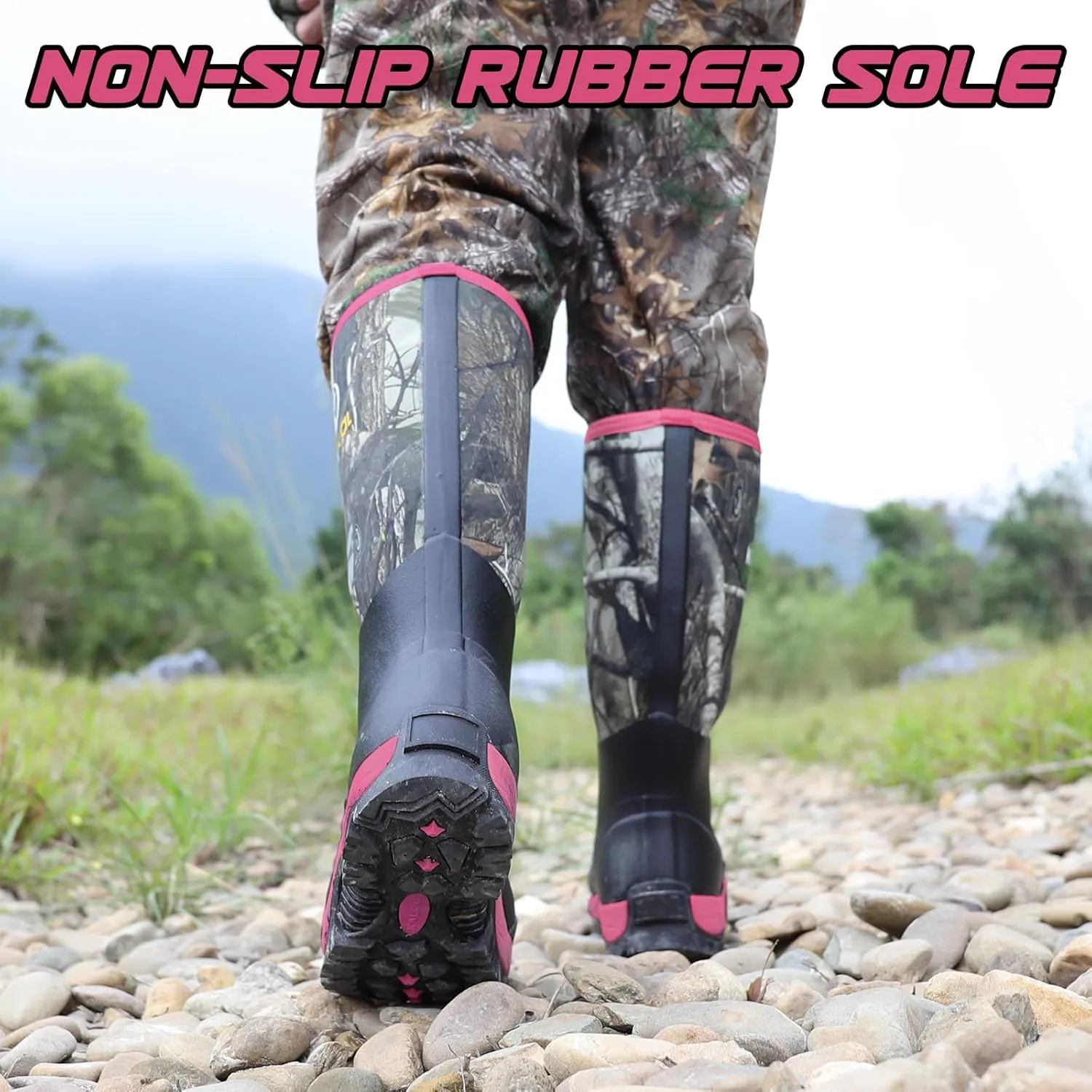 Kalkal Rubber Boots for Women, Insulated Waterproof Womens Hunting Boots, 6mm Neoprene Camo Hunting Boot Tall Rain Boots for Women Mud Working Gardening Farming
