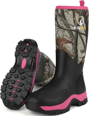 Kalkal Rubber Boots for Women, Insulated Waterproof Womens Hunting Boots, 6mm Neoprene Camo Hunting Boot Tall Rain Boots for Women Mud Working Gardening Farming