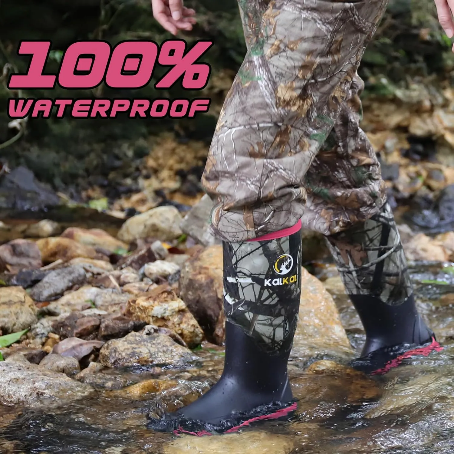 Kalkal Rubber Boots for Women, Insulated Waterproof Womens Hunting Boots, 6mm Neoprene Camo Hunting Boot Tall Rain Boots for Women Mud Working Gardening Farming