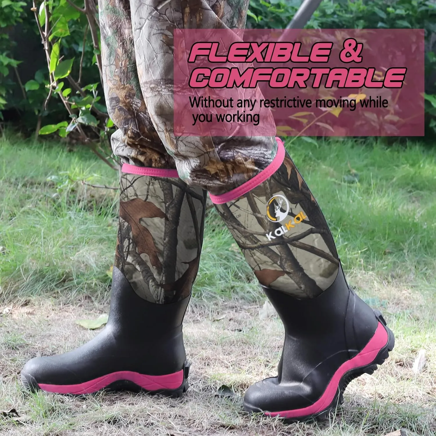 Kalkal Rubber Boots for Women, Insulated Waterproof Womens Hunting Boots, 6mm Neoprene Camo Hunting Boot Tall Rain Boots for Women Mud Working Gardening Farming