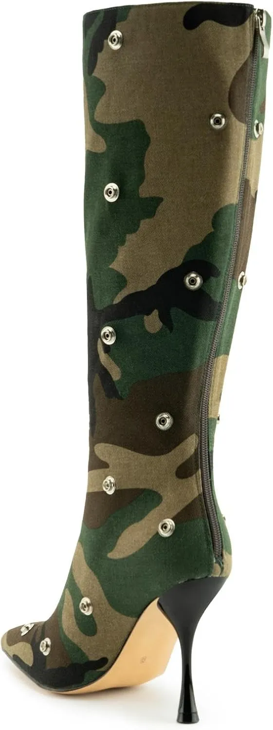KaroNairy Women Stiletto Knee High Boots Slouch Pointed Toe High Heel Boot Detachable Snap-off Panel Shark Boots