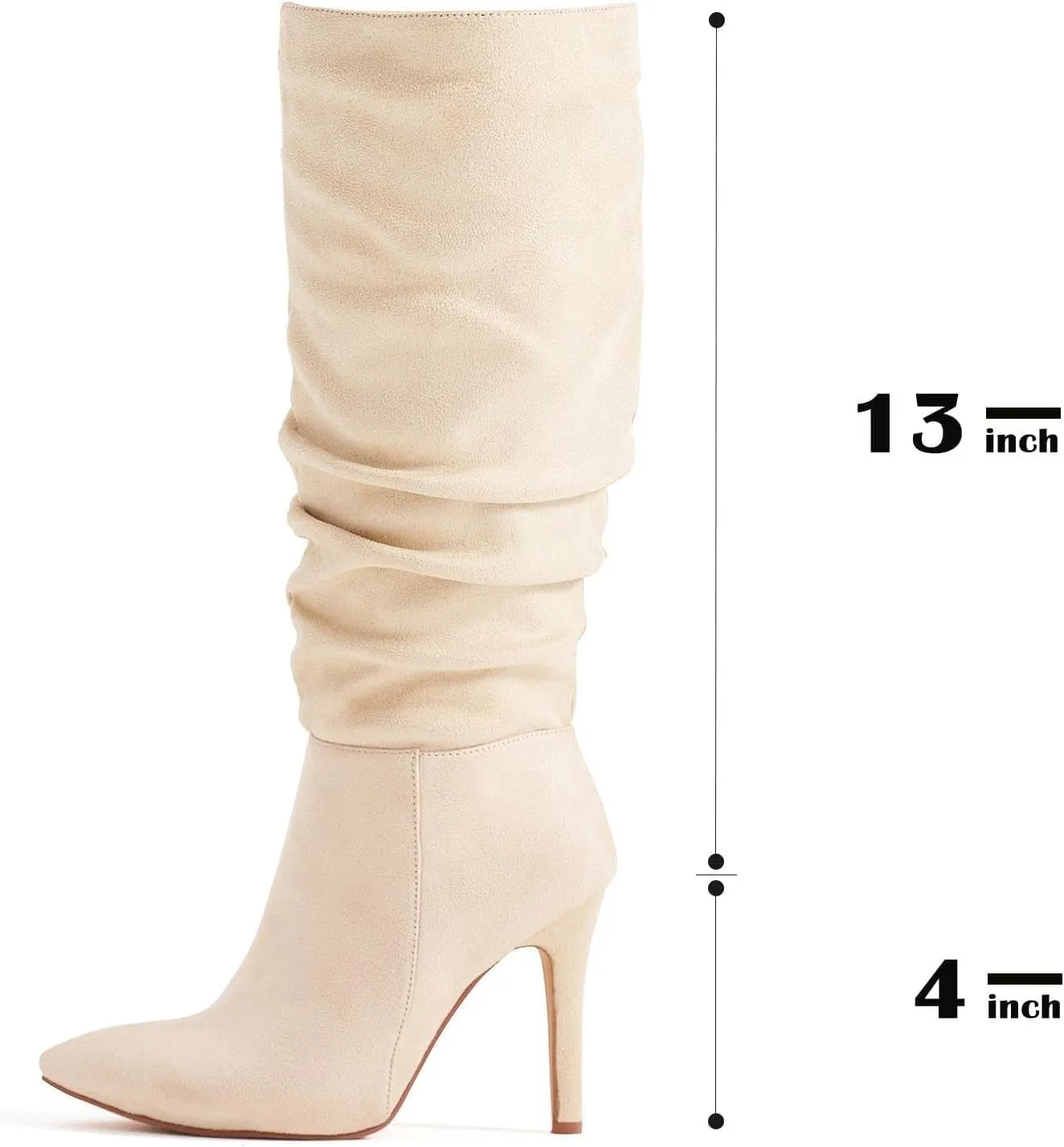 katliu Women Faux Suede Knee High Boots Pointed Toe Stiletto Boot Slouchy Zipper High Heel Boots