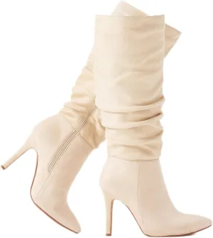 katliu Women Faux Suede Knee High Boots Pointed Toe Stiletto Boot Slouchy Zipper High Heel Boots