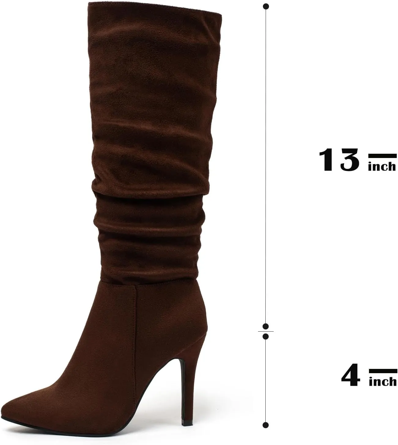 katliu Women Faux Suede Knee High Boots Pointed Toe Stiletto Boot Slouchy Zipper High Heel Boots