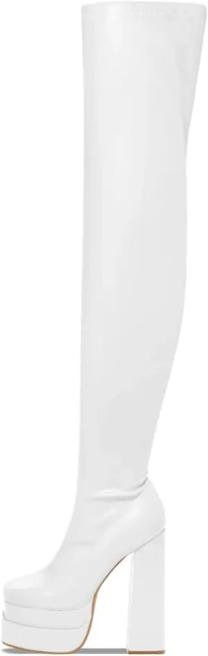 keleimusi Sexy Platform Thigh High Chunky Boots Heeled Patent Leather Over the Knee Tall Boots