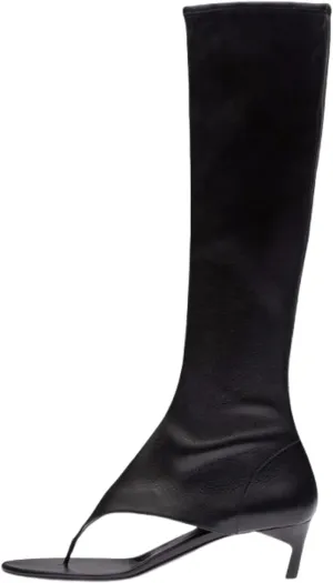 keleimusi Womens Cut Out Thong Heeled Boots Knee High Stretch Stiletto Heels Boot
