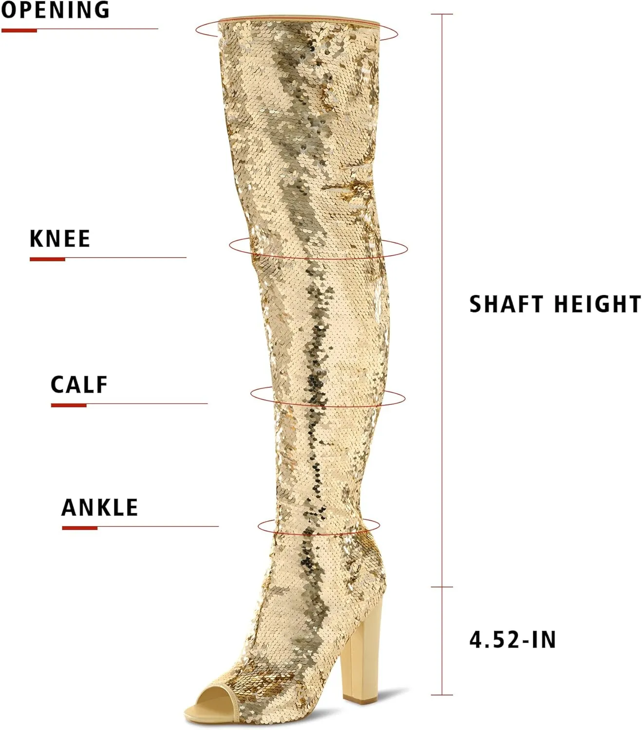 KHPAERMEI Sparkly Thigh High Boots for Women Sexy Sequin Over The Knee High Boots Party Prom Open Toe Chunky High Heels