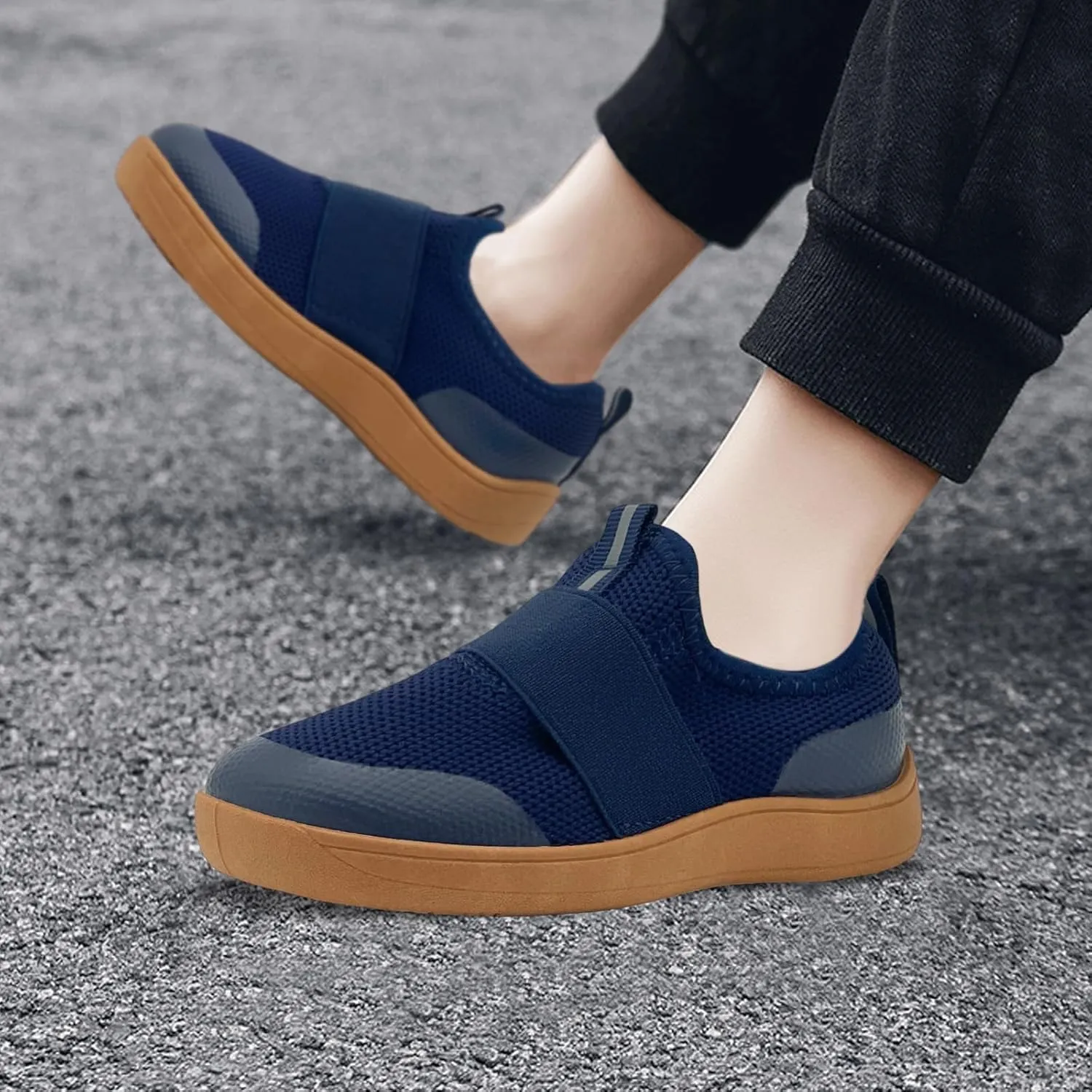 Kids Sneakers for Boys Girls Slip On Wide Toe Box Barefoot Shoes Toddler Minimalist Zero Drop Sneakers Breathable Tennis Walking Shoes