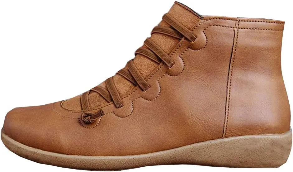 KINOW Arch Support Boots Women Leather Ankle Boots High Top Wedge Bootie Damping Shoes