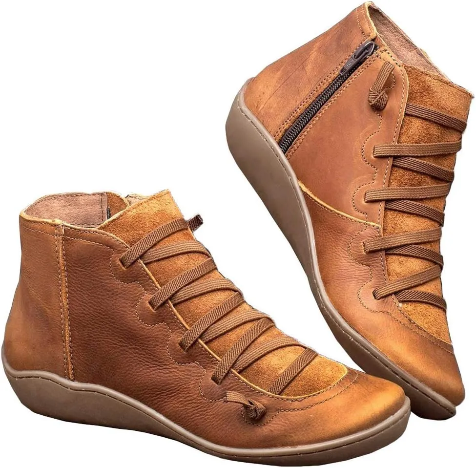 KINOW Arch Support Boots Women Leather Ankle Boots High Top Wedge Bootie Damping Shoes