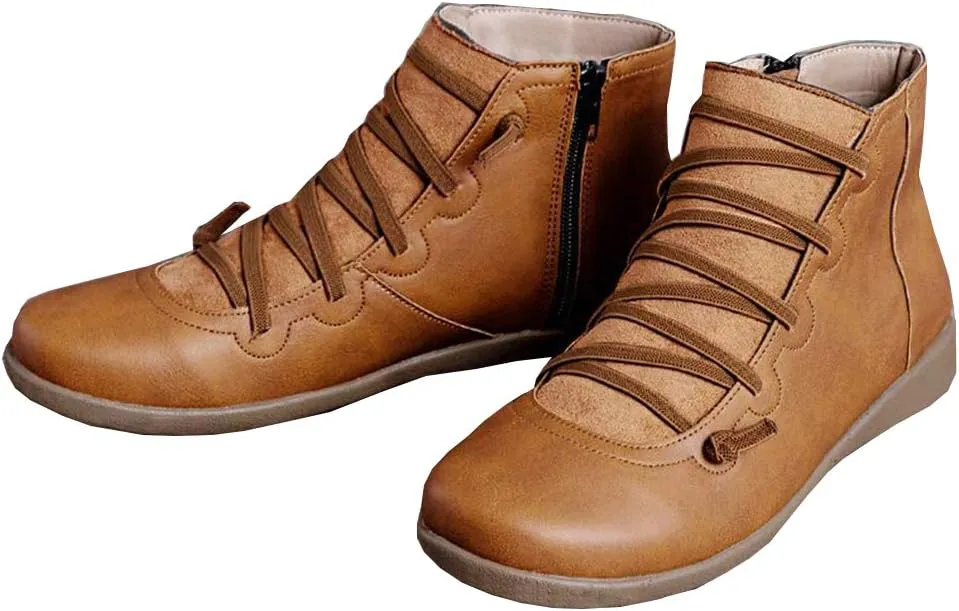 KINOW Arch Support Boots Women Leather Ankle Boots High Top Wedge Bootie Damping Shoes