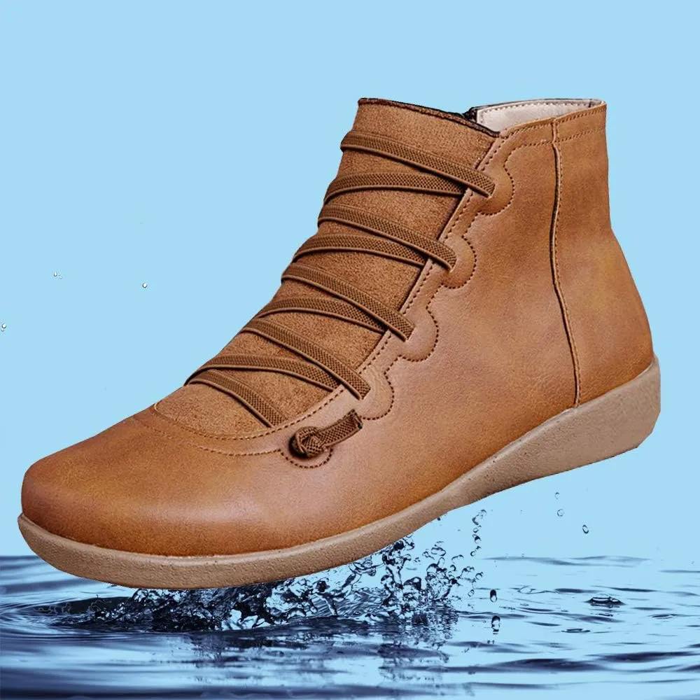 KINOW Arch Support Boots Women Leather Ankle Boots High Top Wedge Bootie Damping Shoes