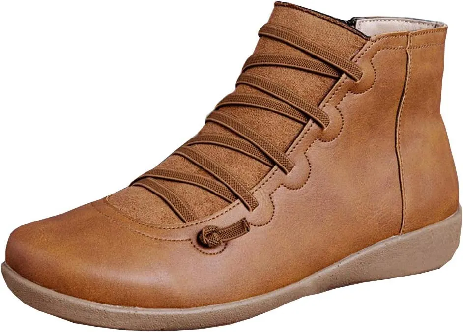 KINOW Arch Support Boots Women Leather Ankle Boots High Top Wedge Bootie Damping Shoes