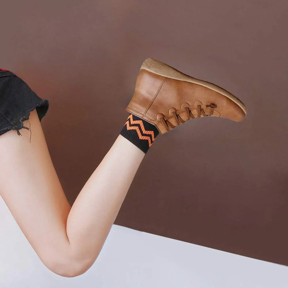 KINOW Arch Support Boots Women Leather Ankle Boots High Top Wedge Bootie Damping Shoes