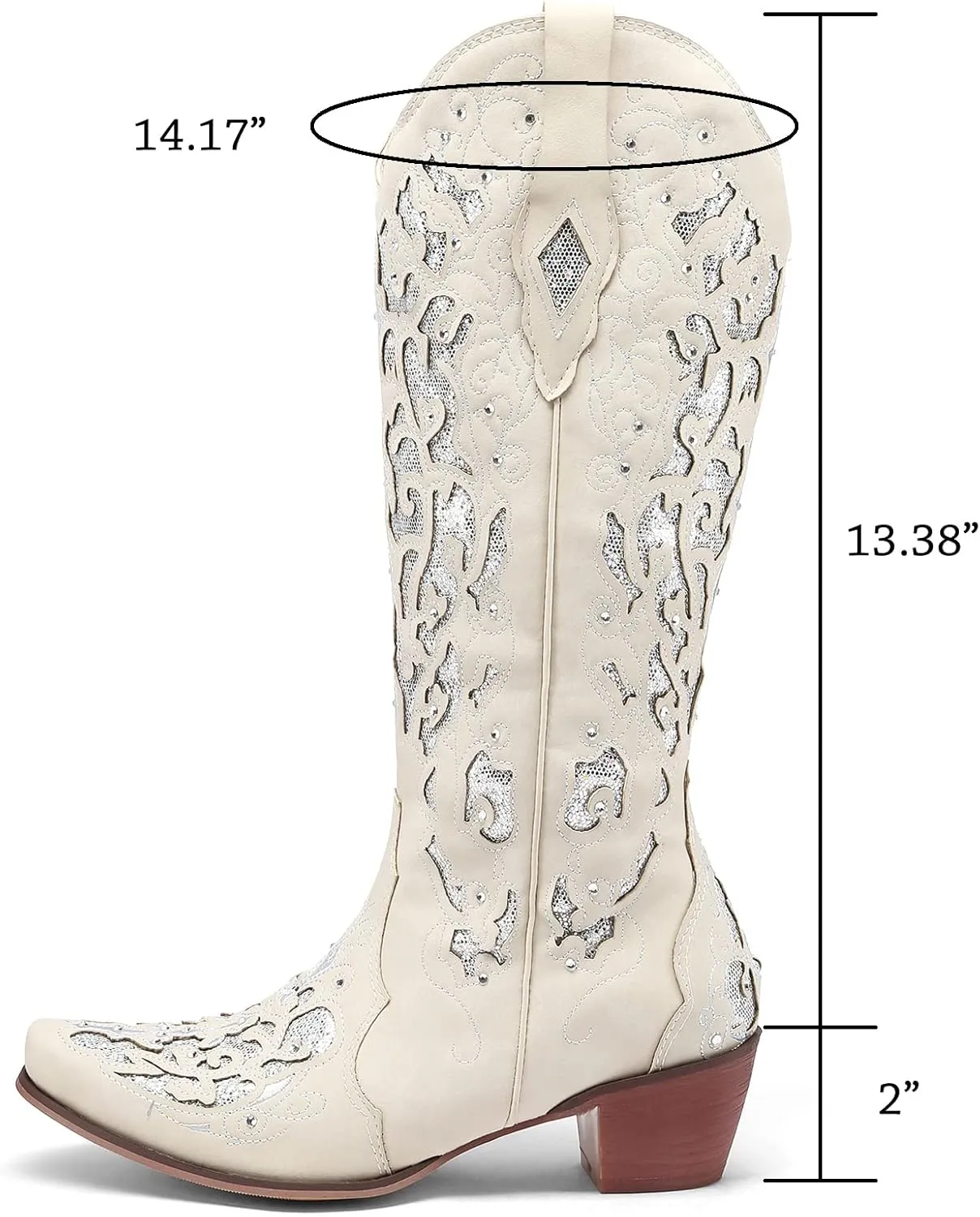 Kluolandi Cowboy Boots for Women Wide Calf Western Knee High Boots with Rhinestone Chunky Heel Embroidered Cowgirl Boots